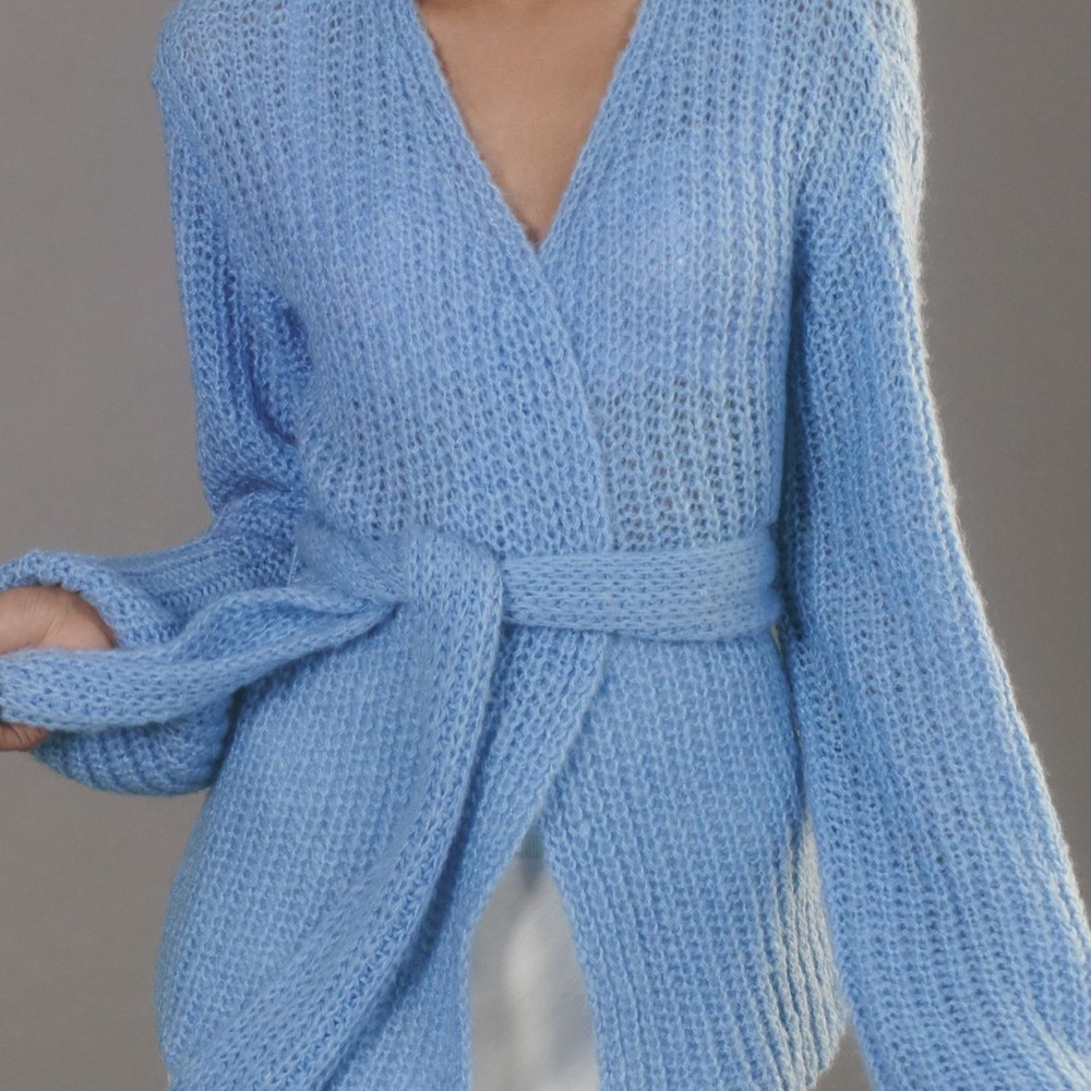 Beautiful blue cardigan sweater by self contrast at Anthropologie.